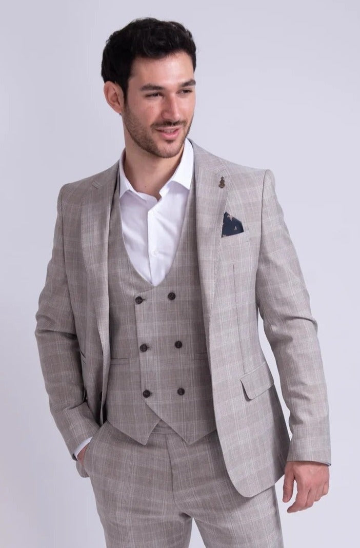 Fratelli Unity Prince of Wales Beige Check Blazer - FJK1079