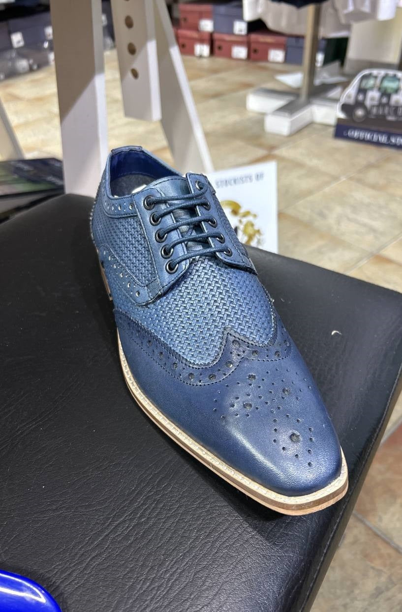 Marc Darcy Brandon Navy Blue Leather Brogue Shoes