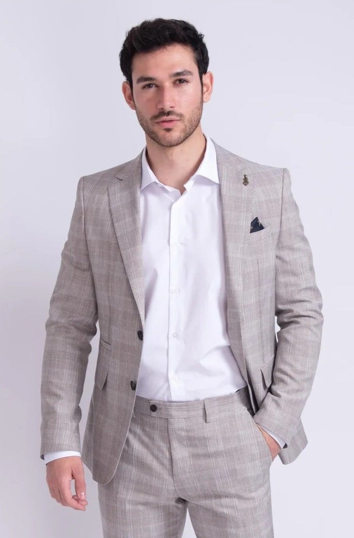 Fratelli Unity Prince of Wales Beige Check Blazer - FJK1079