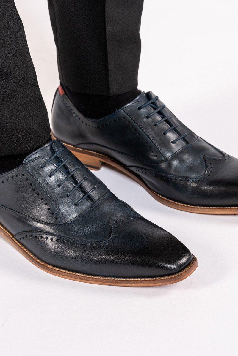 Marc Darcy Carson Navy Leather Oxford Brogue Shoes