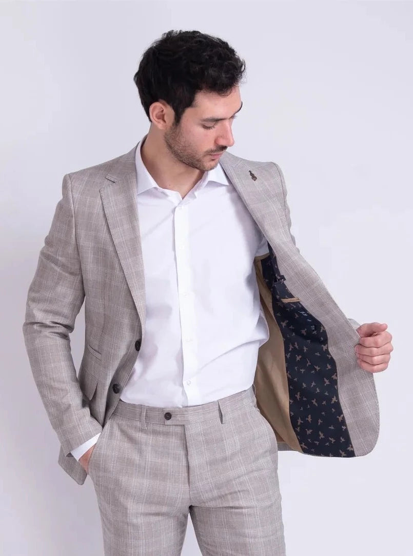 Fratelli Unity Prince of Wales Beige Check Blazer - FJK1079