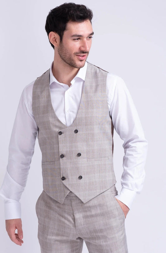 Fratelli Unity Prince of Wales Beige Check Waistcoat - FWC1079