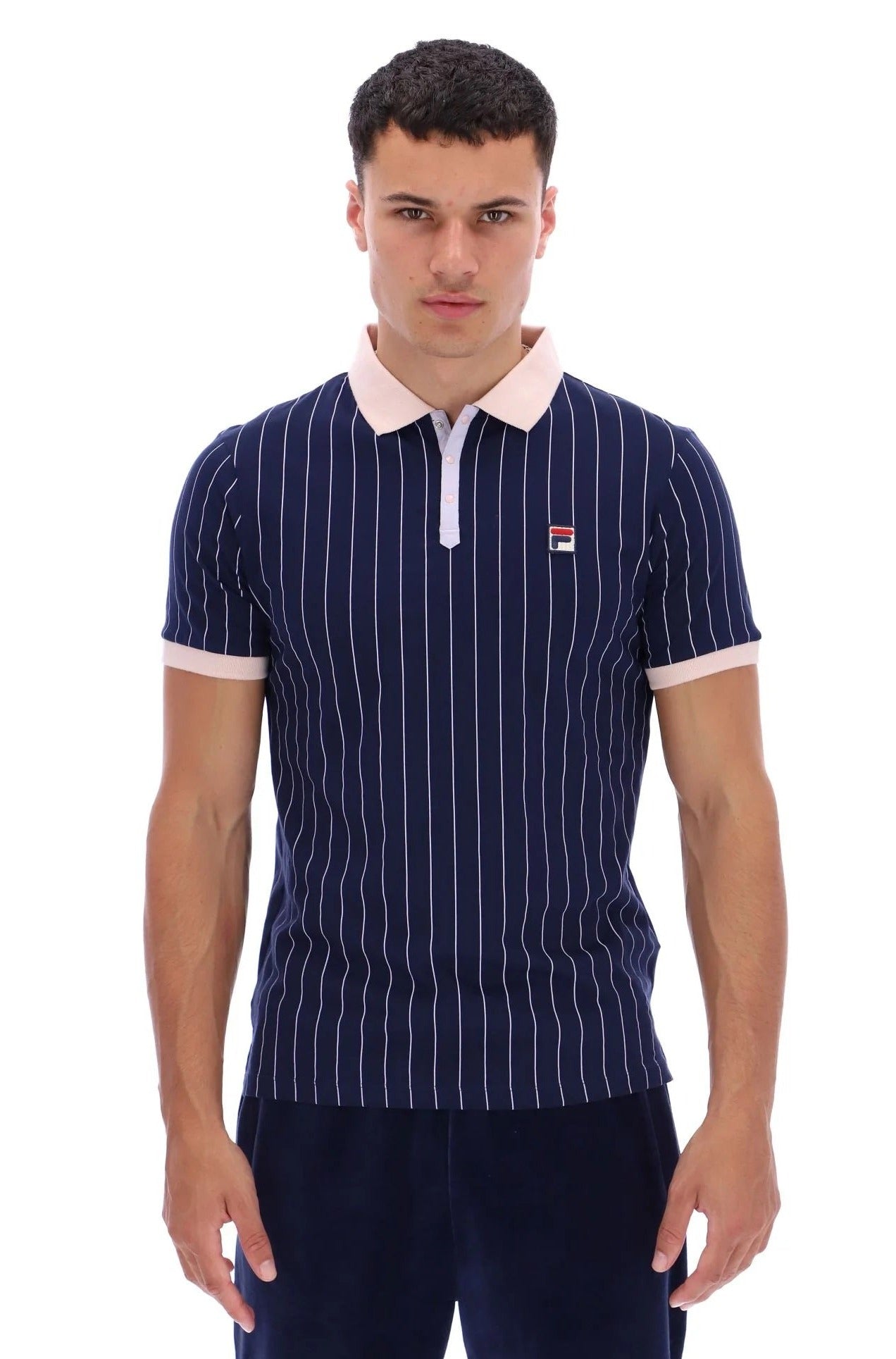 Fila BB1 Classic Vintage Striped Polo in Navy/Peach Whip/Thistle - LM1839AT-412 #drkruger #dr.kruger #dr kruger