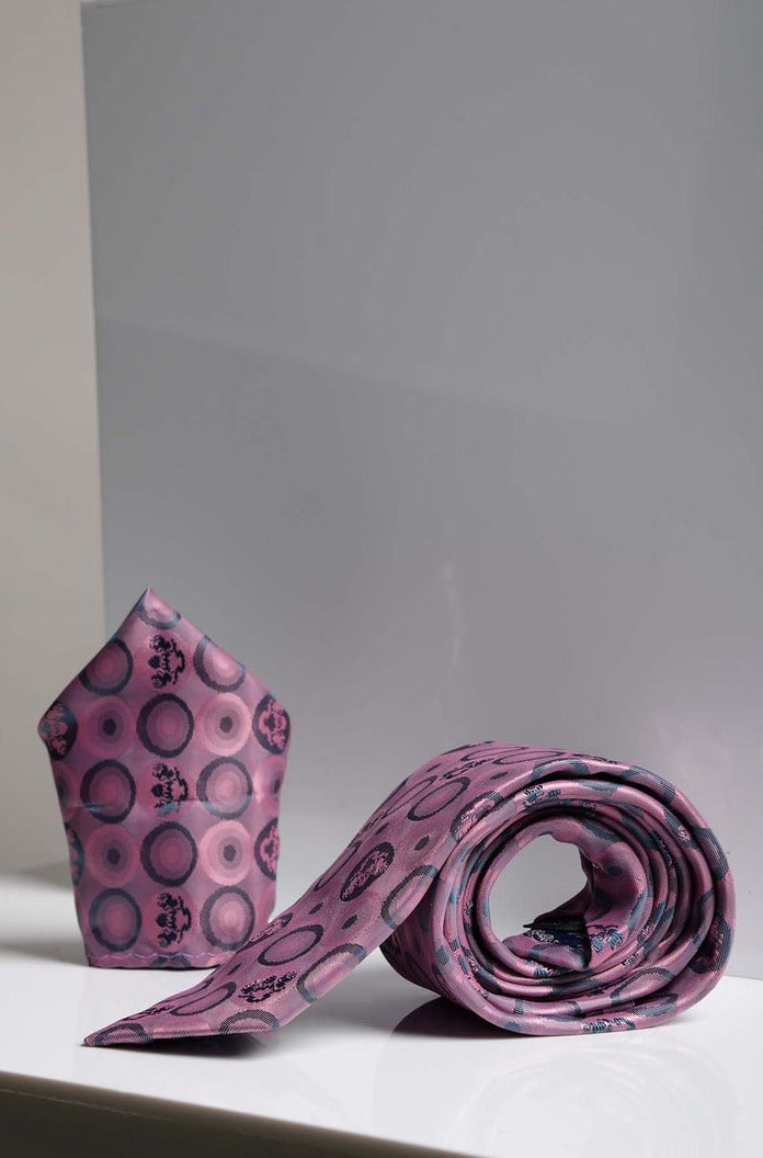 Marc Darcy Bubbles Circle Print Tie and Pocket Square Set Baby Pink