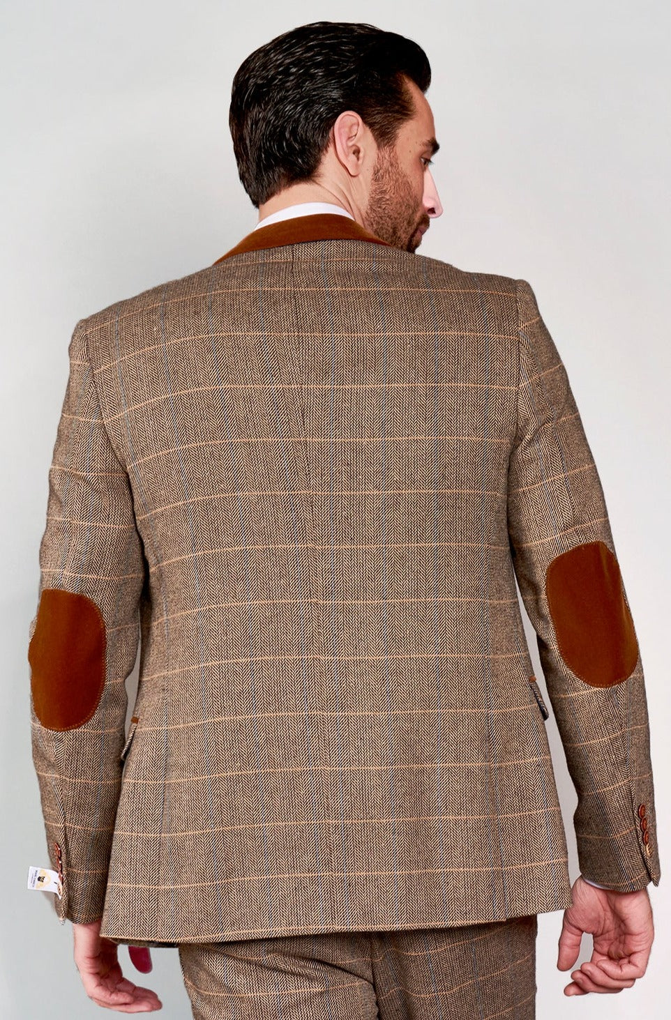 Marc Darcy DX7 Tan Tweed Check Slim Fit Blazer