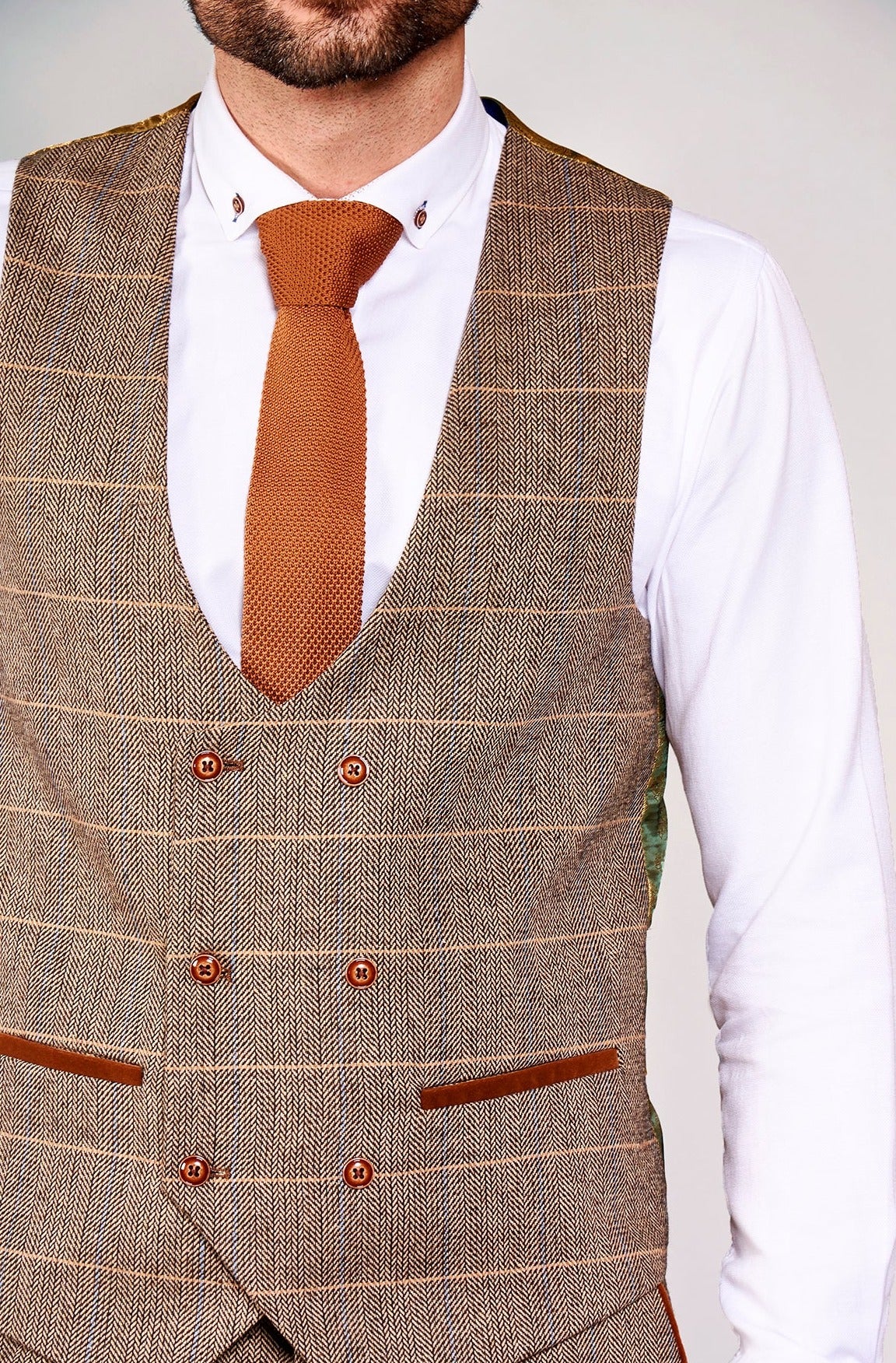 Marc Darcy DX7 Tan Tweed Check Waistcoat