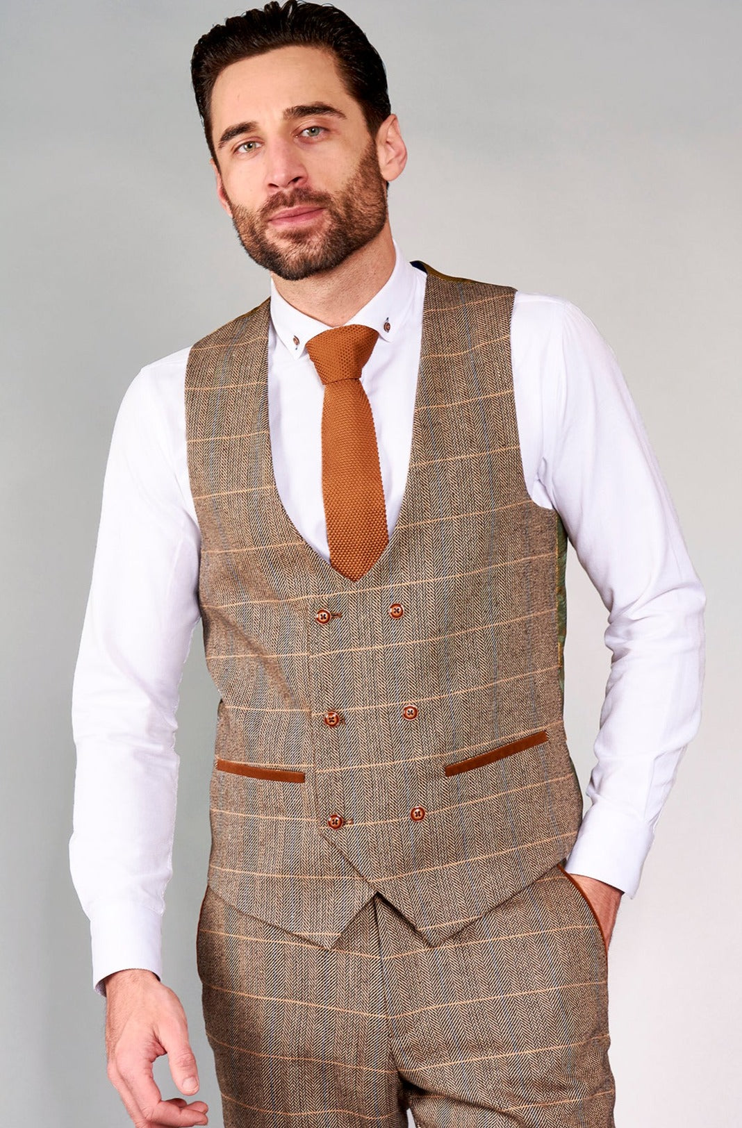 Marc Darcy DX7 Tan Tweed Check Waistcoat