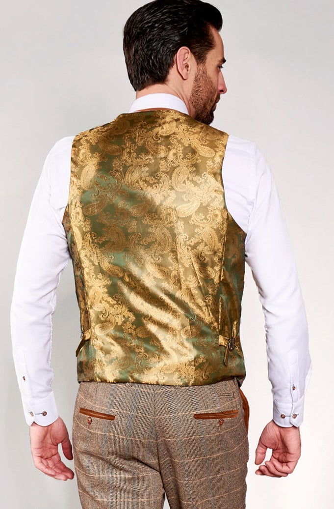 Marc Darcy DX7 Tan Tweed Check Waistcoat