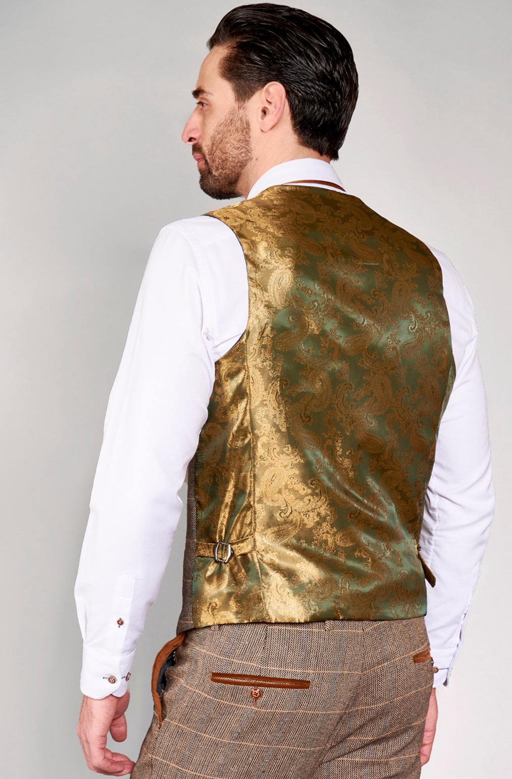 Marc Darcy DX7 Tan Tweed Check Waistcoat