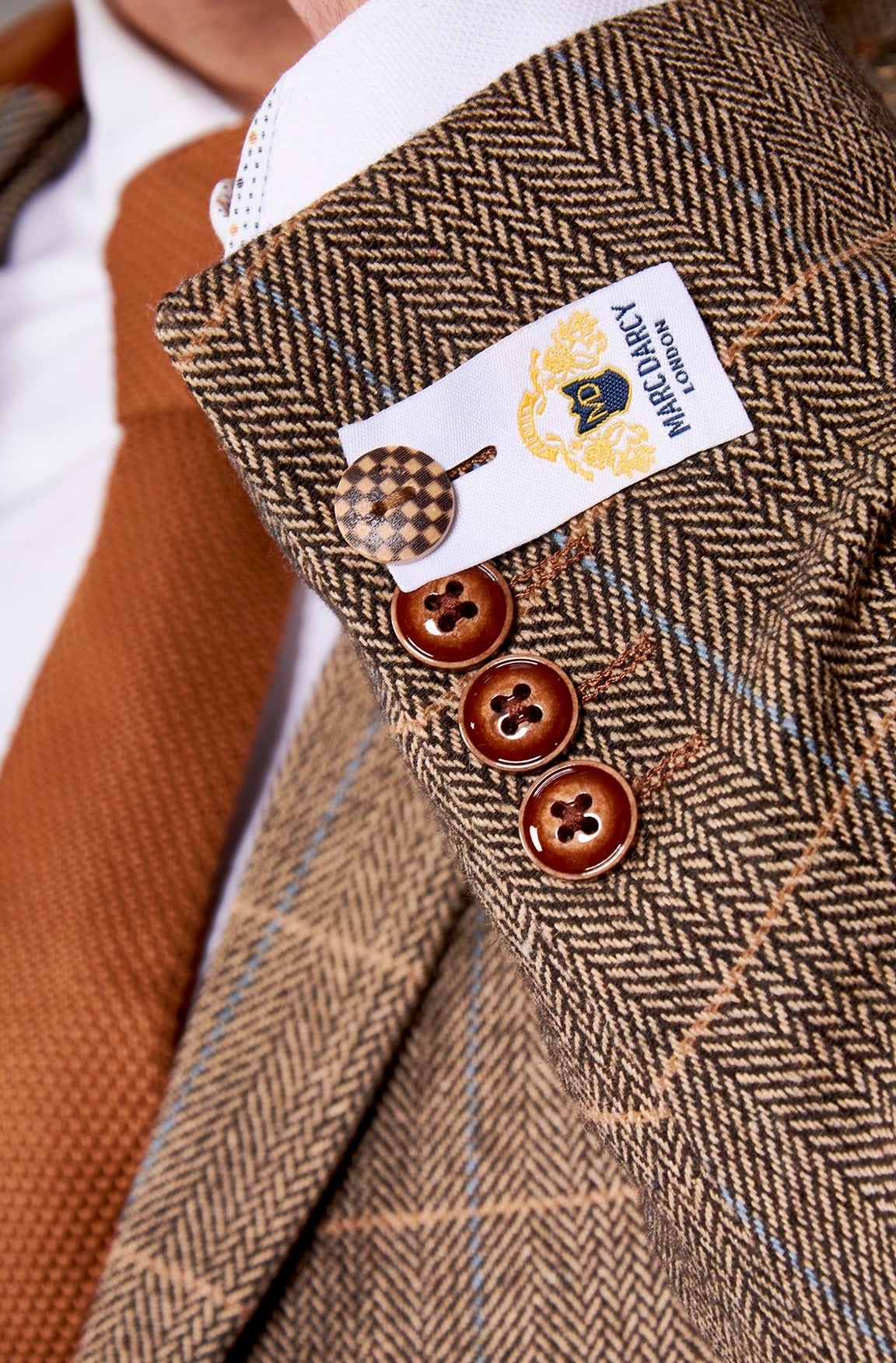 Marc Darcy DX7 Tan Tweed Check Slim Fit Blazer