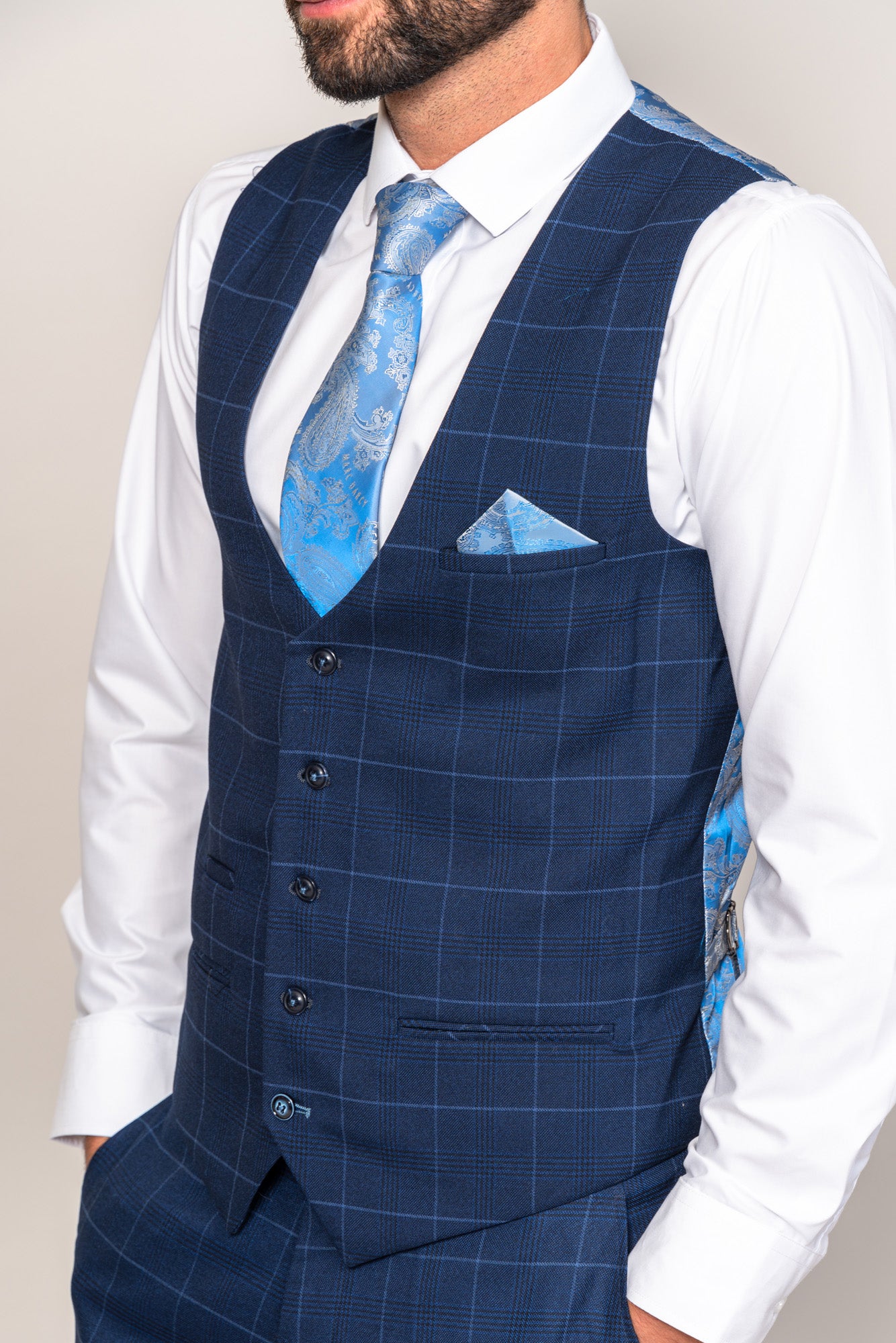 Marc Darcy Edinson Navy Sky Check Waistcoat