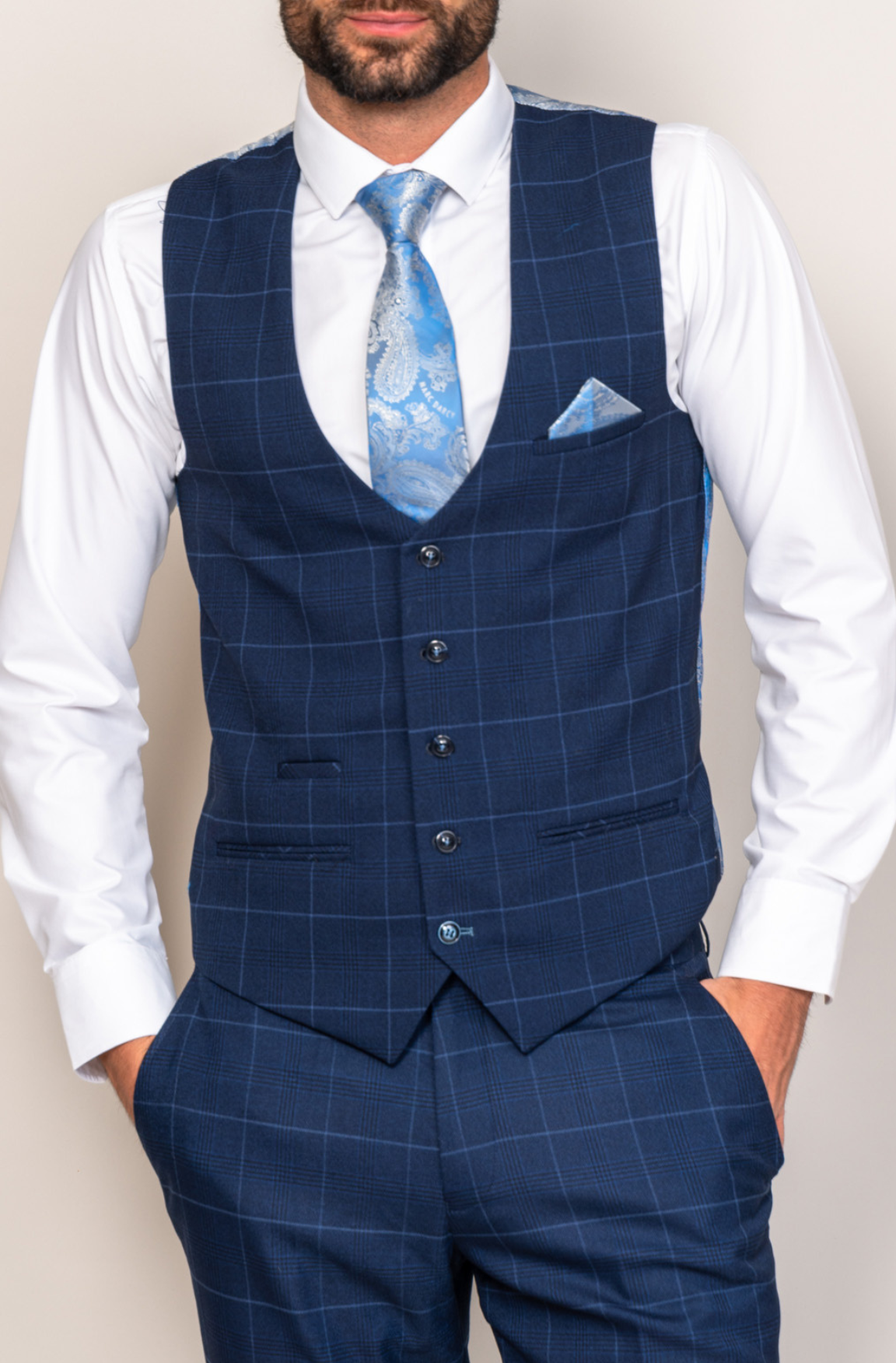 Marc Darcy Edinson Navy Sky Check Waistcoat