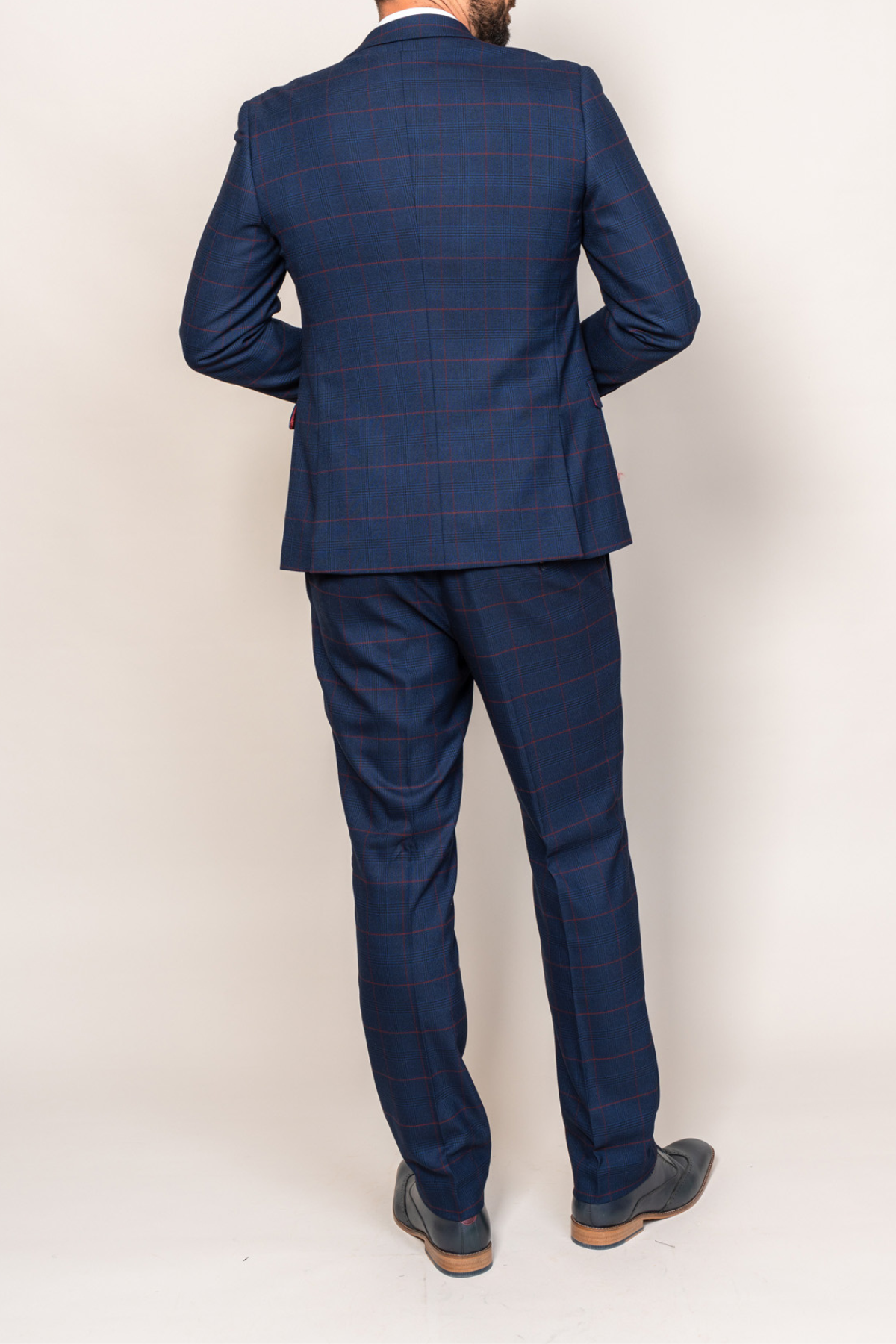 Marc Darcy Edinson Navy Wine Check Three Piece Suit