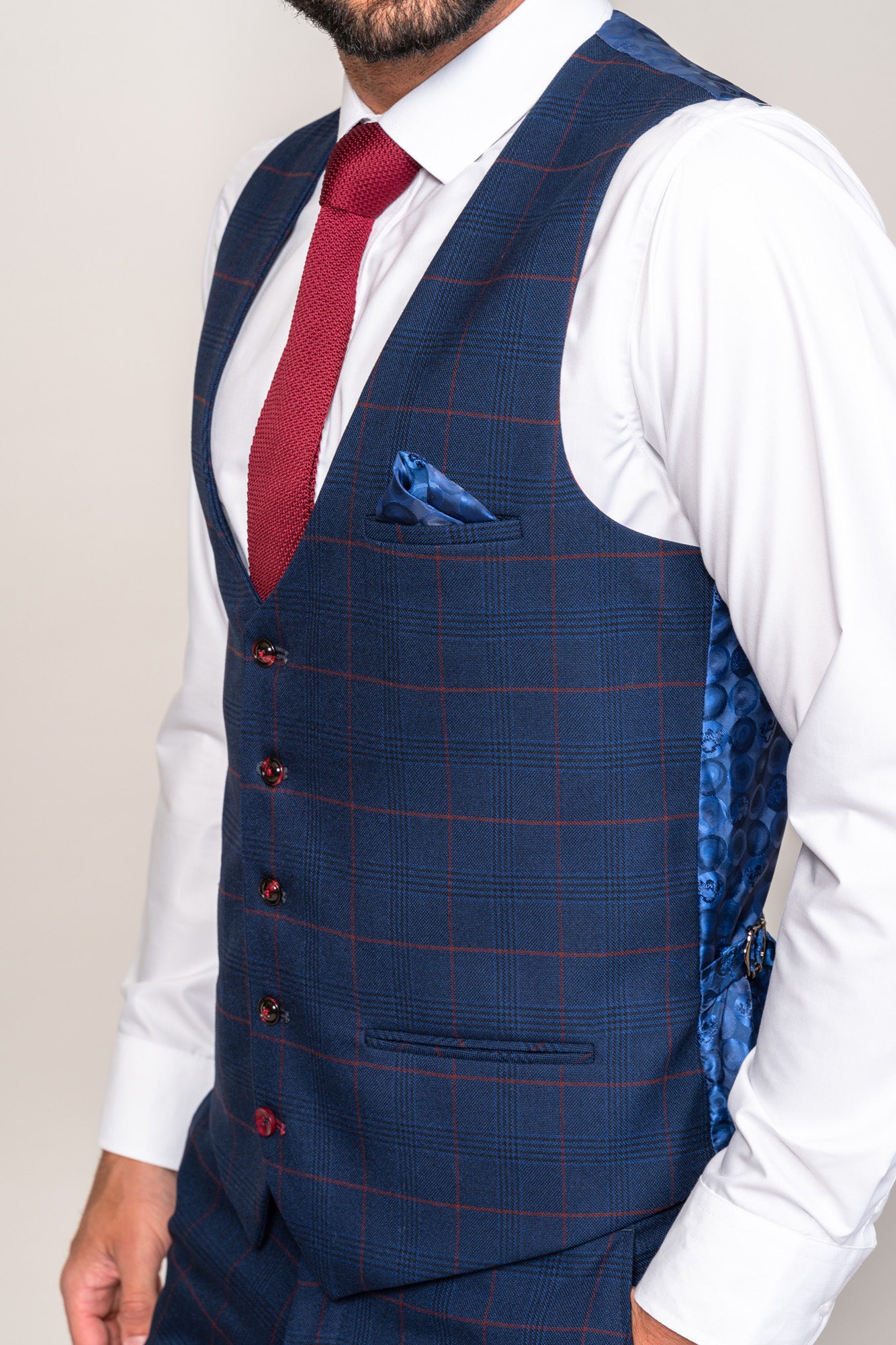 Marc Darcy Edinson Navy Wine Check Waistcoat