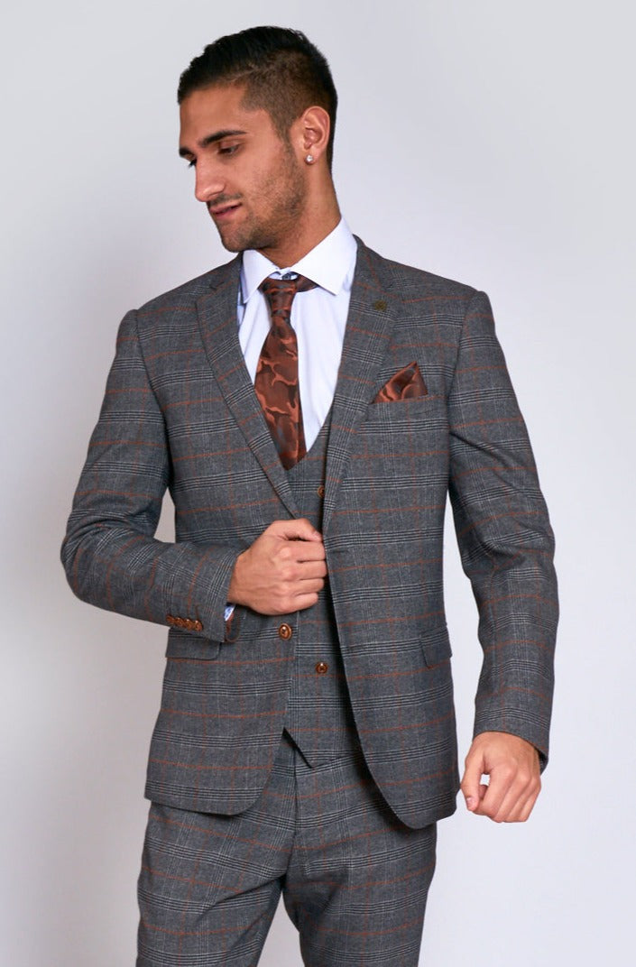 Marc Darcy Jenson Grey Check Slim Fit Blazer