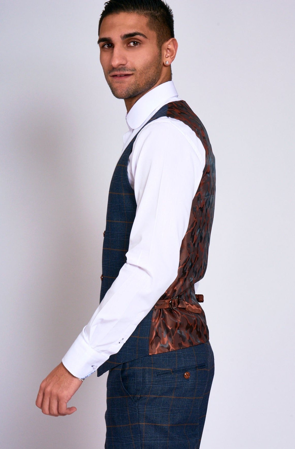 Marc Darcy Jenson Marine Check Slim Fit Waistcoat