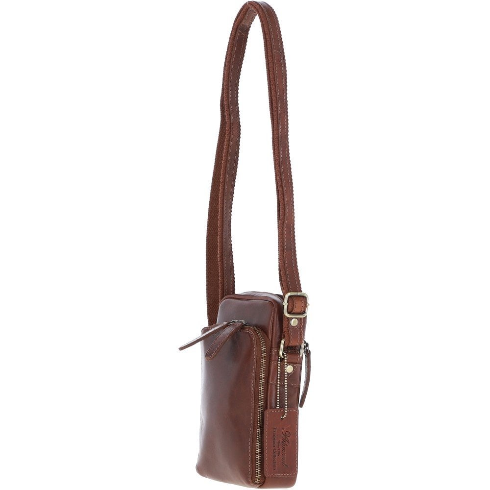 Ashwood Mens Leather Crossbody Smartphone Bag K-41 Chestnut