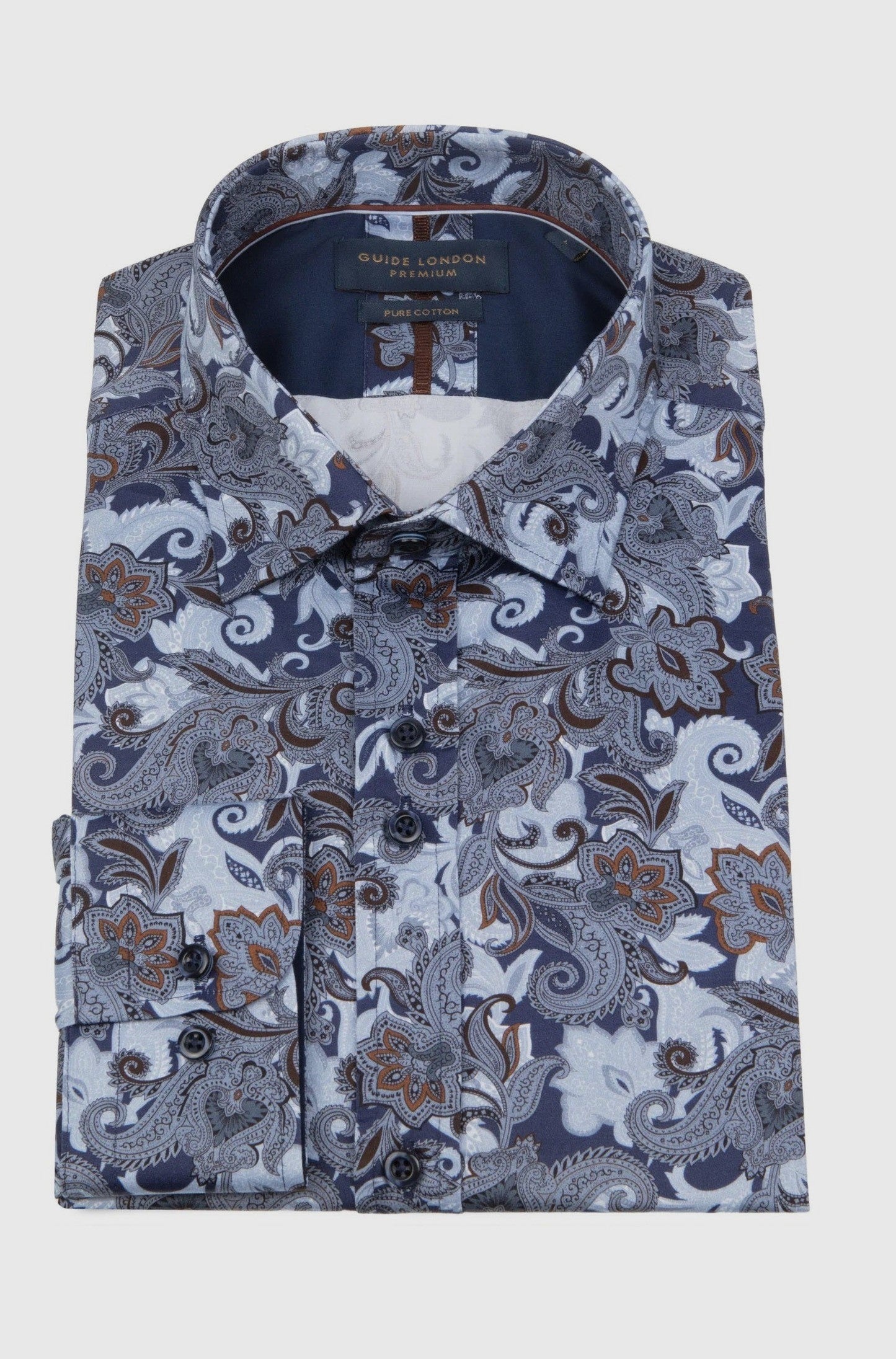 Guide London Paisley Long Sleeve Shirt LS76662 - Blue/Brown #drkruger #dr.kruger #dr kruger