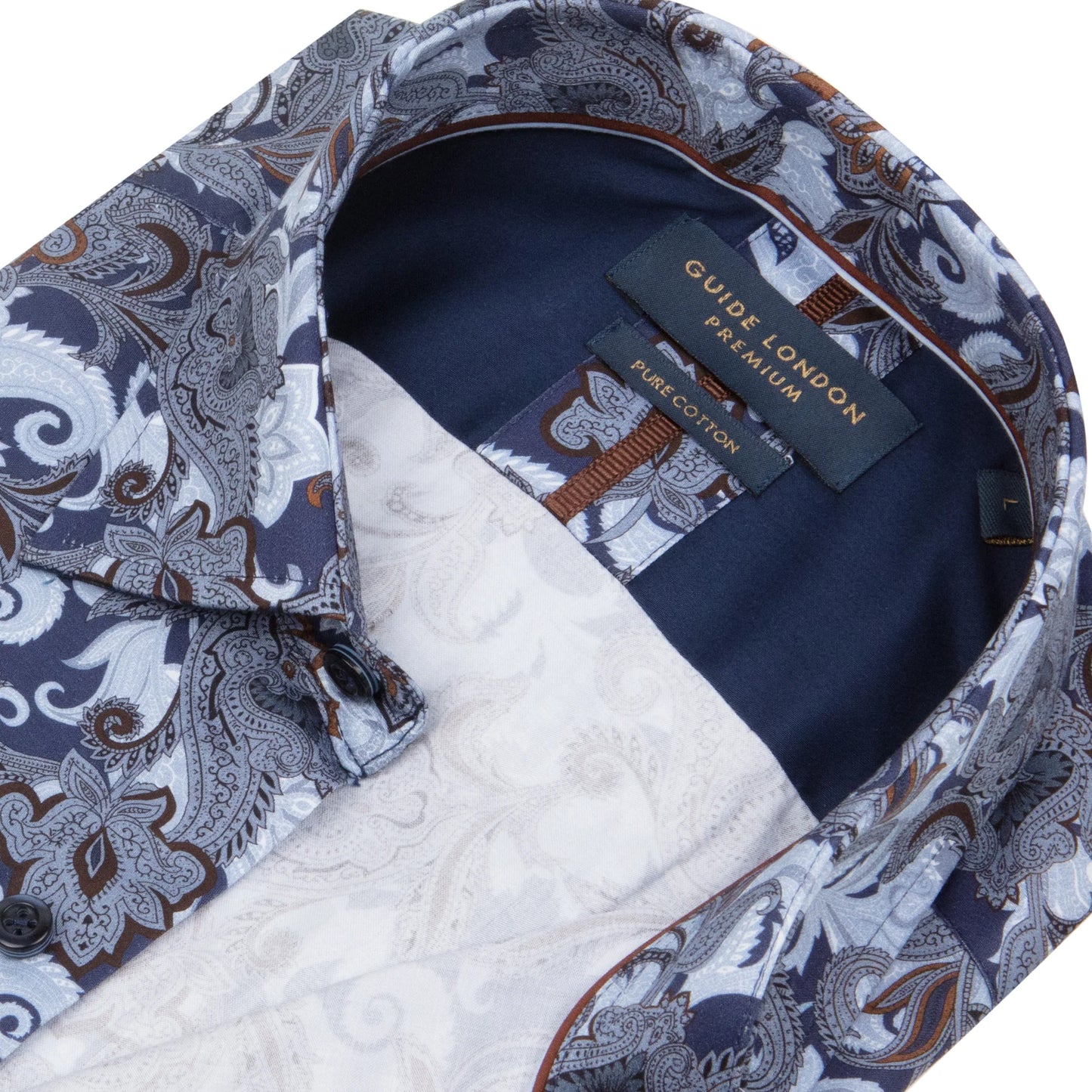 Guide London Paisley Long Sleeve Shirt LS76662 - Blue/Brown