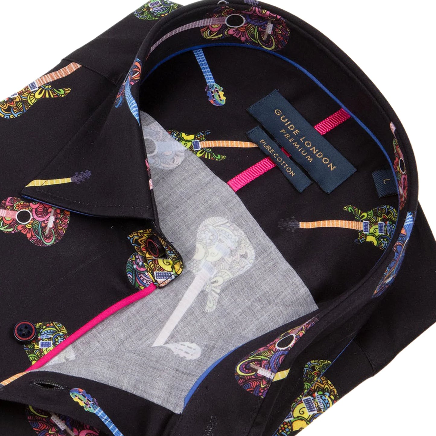 Guide London Violin Long Sleeve Cotton Shirt LS76743 - Black/Multicolour