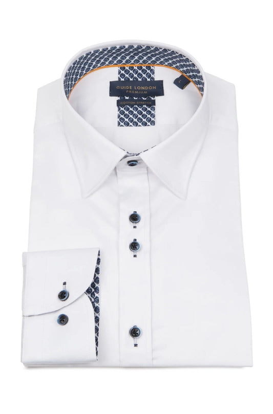 Guide London Mens Long Sleeve Cotton Elastane Shirt in White - LS76767