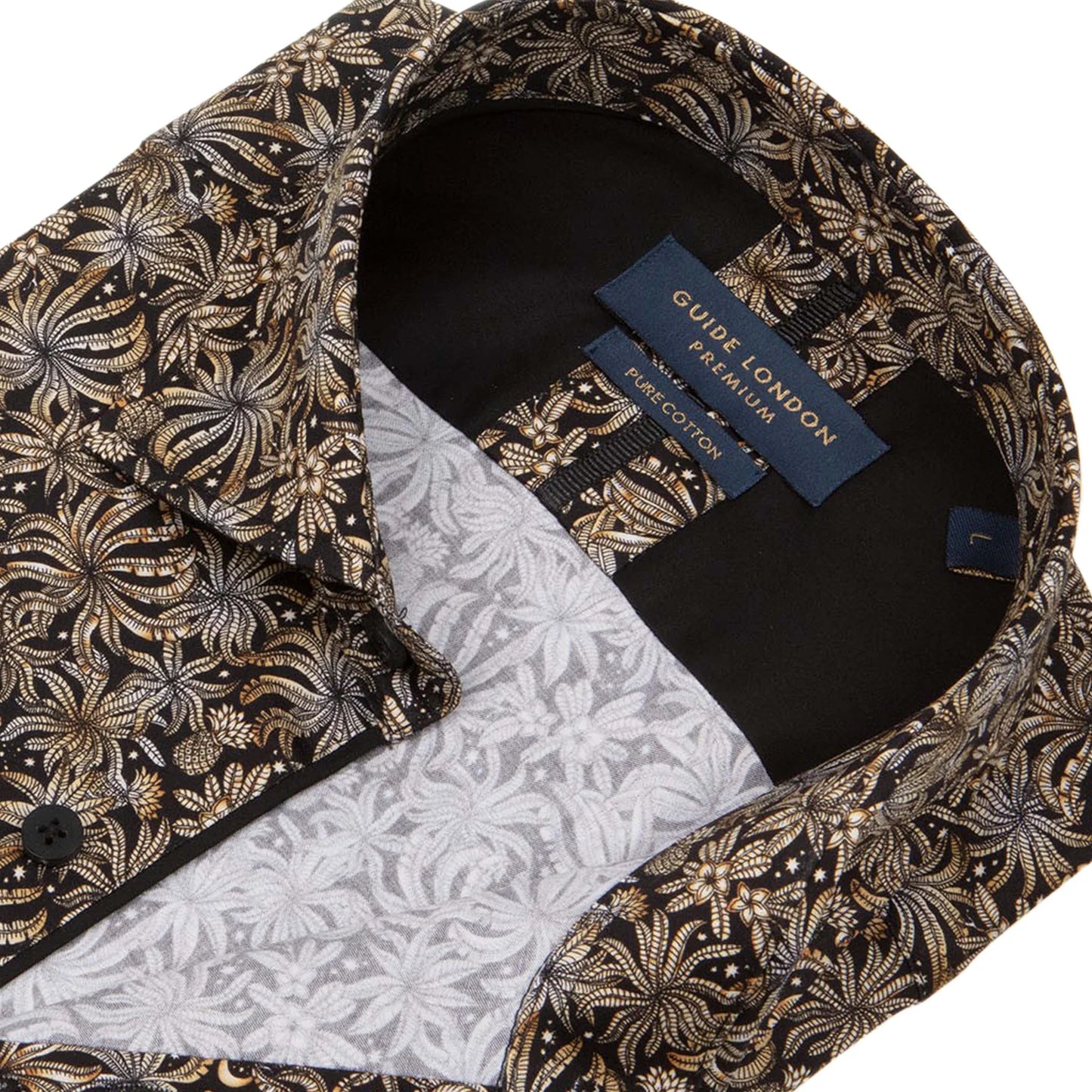 Guide London Long Sleeve Floral Long Sleeve Cotton Shirt LS76778 - Black/Tan