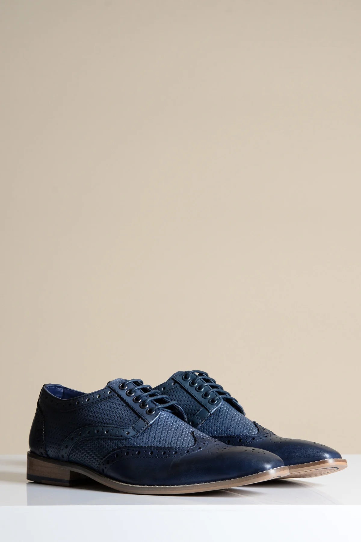 Marc Darcy Brandon Navy Blue Leather Brogue Shoes