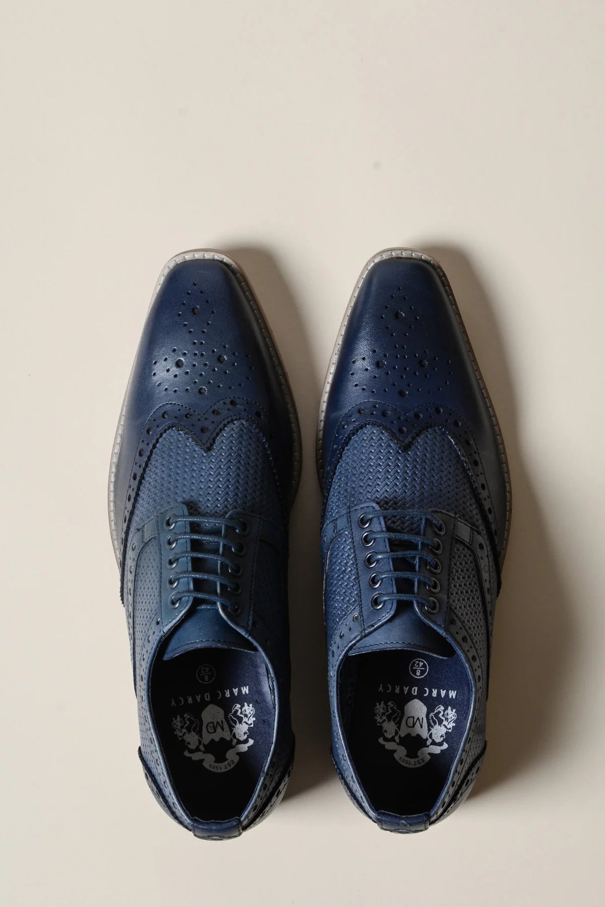 Marc Darcy Brandon Navy Blue Leather Brogue Shoes