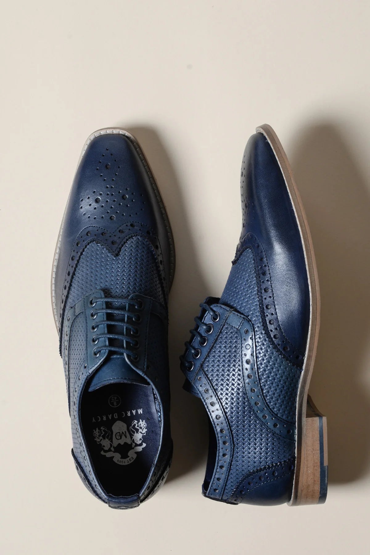 Marc Darcy Brandon Navy Blue Leather Brogue Shoes