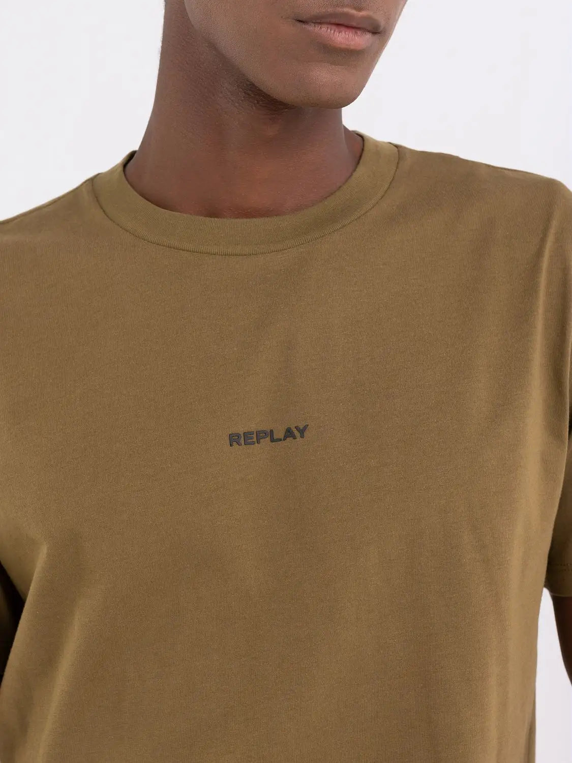 Replay Crewneck T-Shirt with Logo Print Army Green - M6644 .000.2660