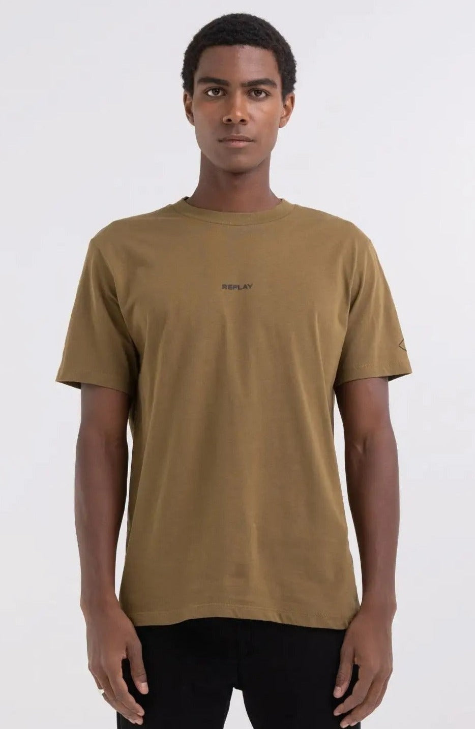 Replay Crewneck T-Shirt with Logo Print Army Green - M6644 .000.2660