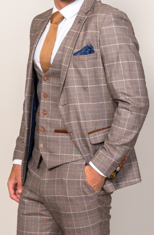 Marc Darcy Ray Tan Check Slim Fit Single Breasted Blazer