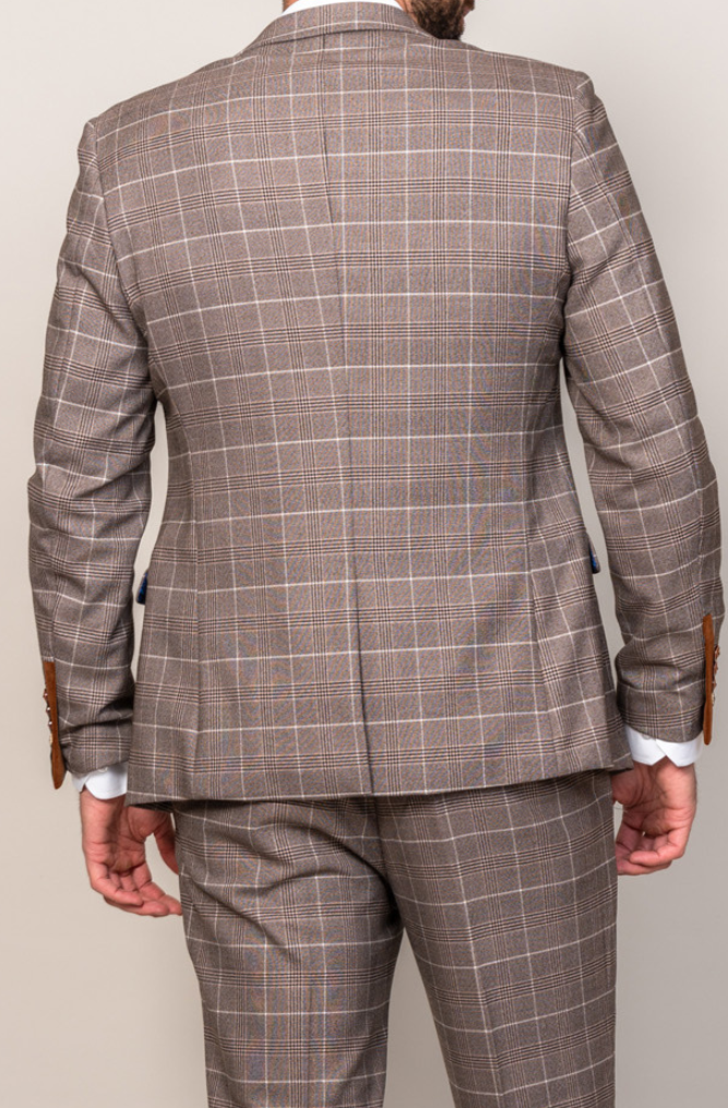 Marc Darcy Ray Tan Check Slim Fit Single Breasted Blazer