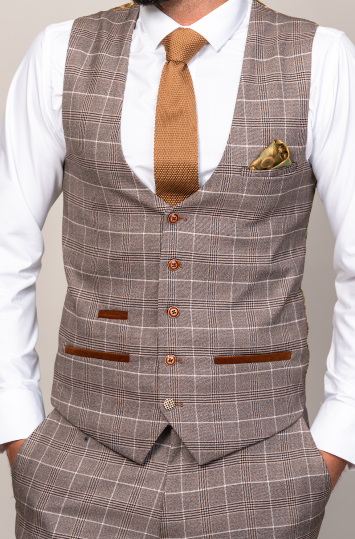 Marc Darcy Ray Tan Check Single Breasted Waistcoat