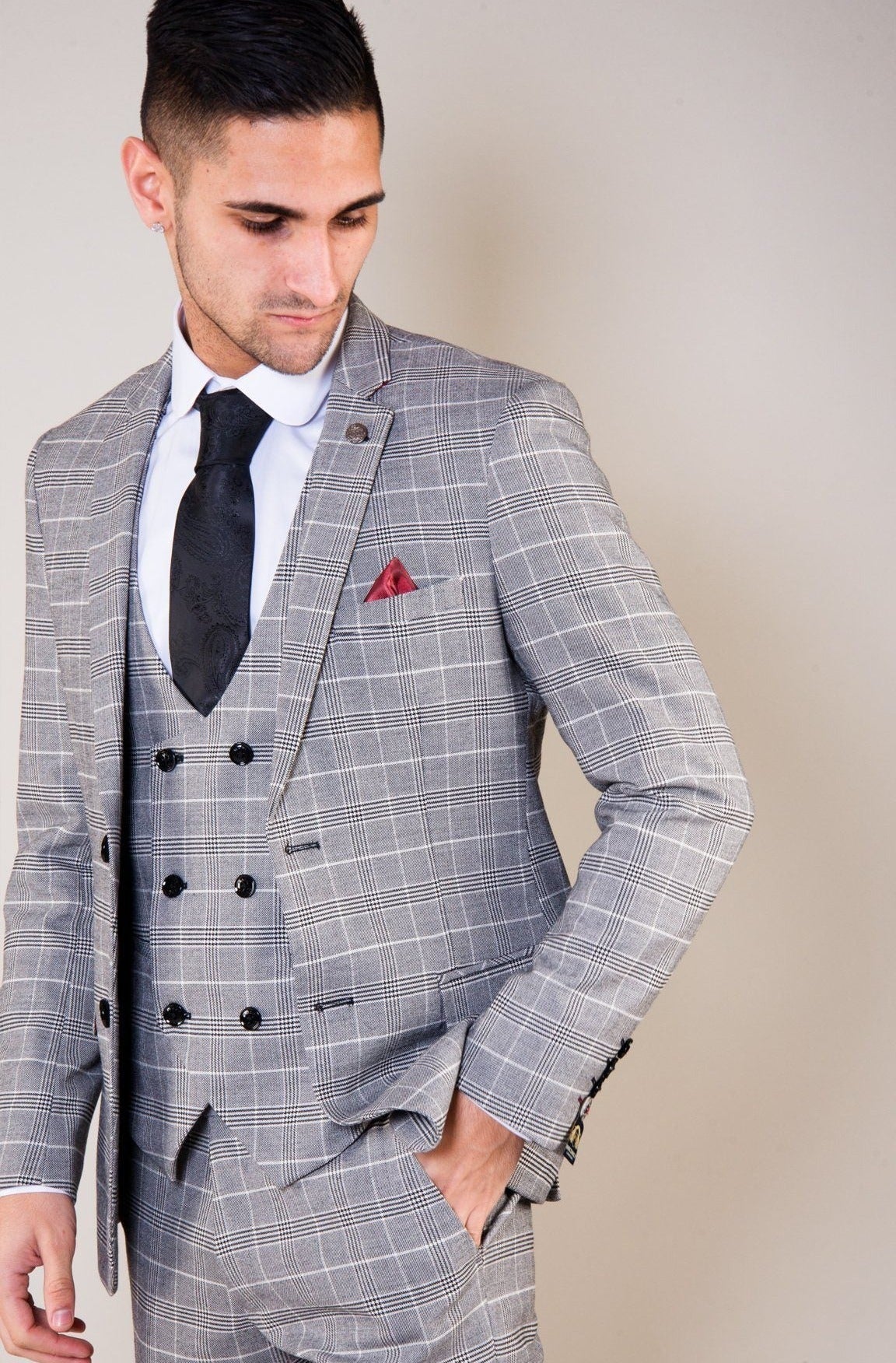 Marc Darcy Ross Grey Check Slim Fit Blazer