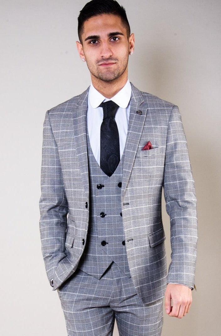 Marc Darcy Ross Grey Check Slim Fit Blazer