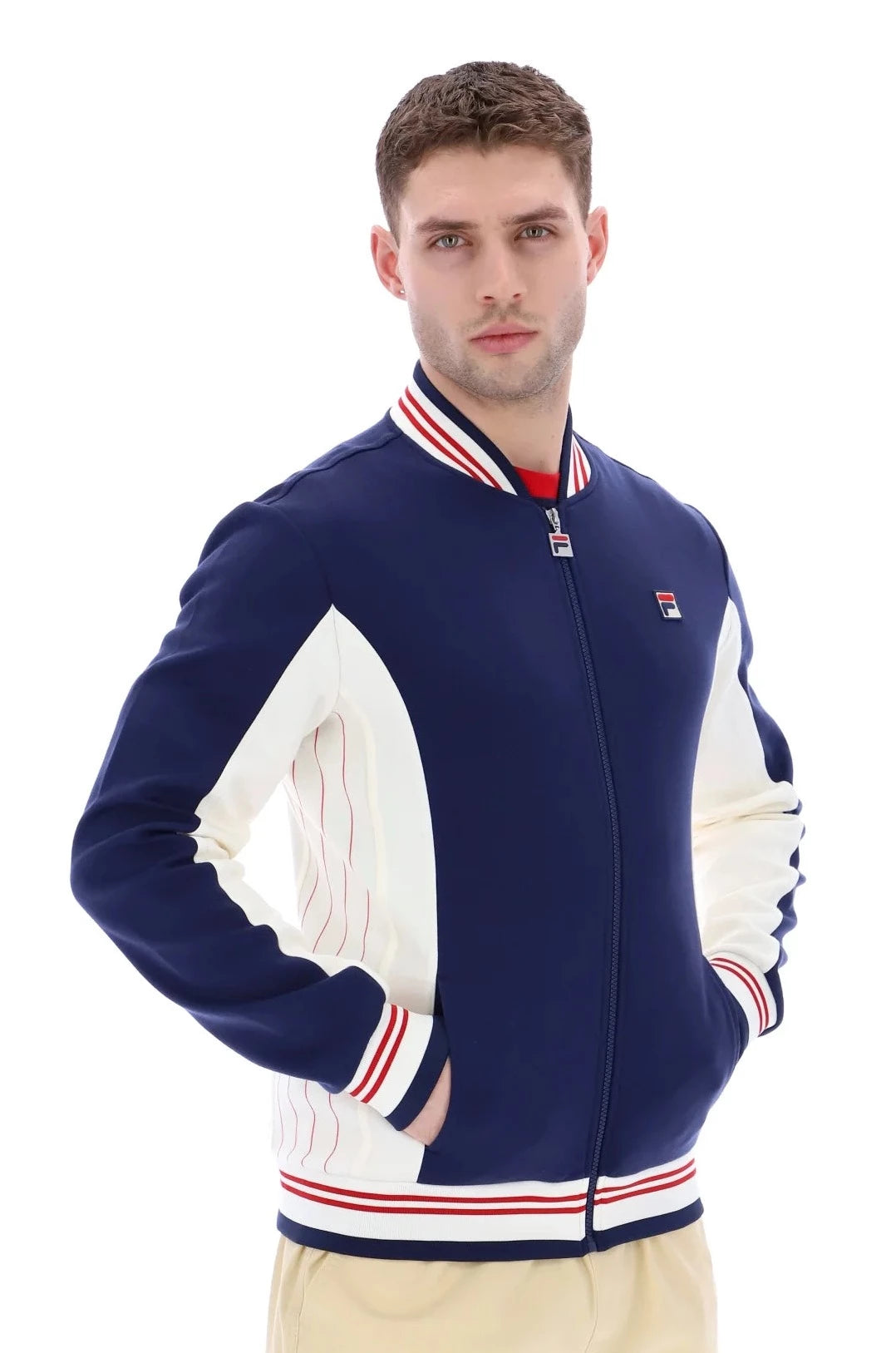 Fila Settanta Baseball Track Jacket in Fila Navy/Gardenia/Fila Red - LM161RN1-411 #drkruger #dr.kruger #dr kruger