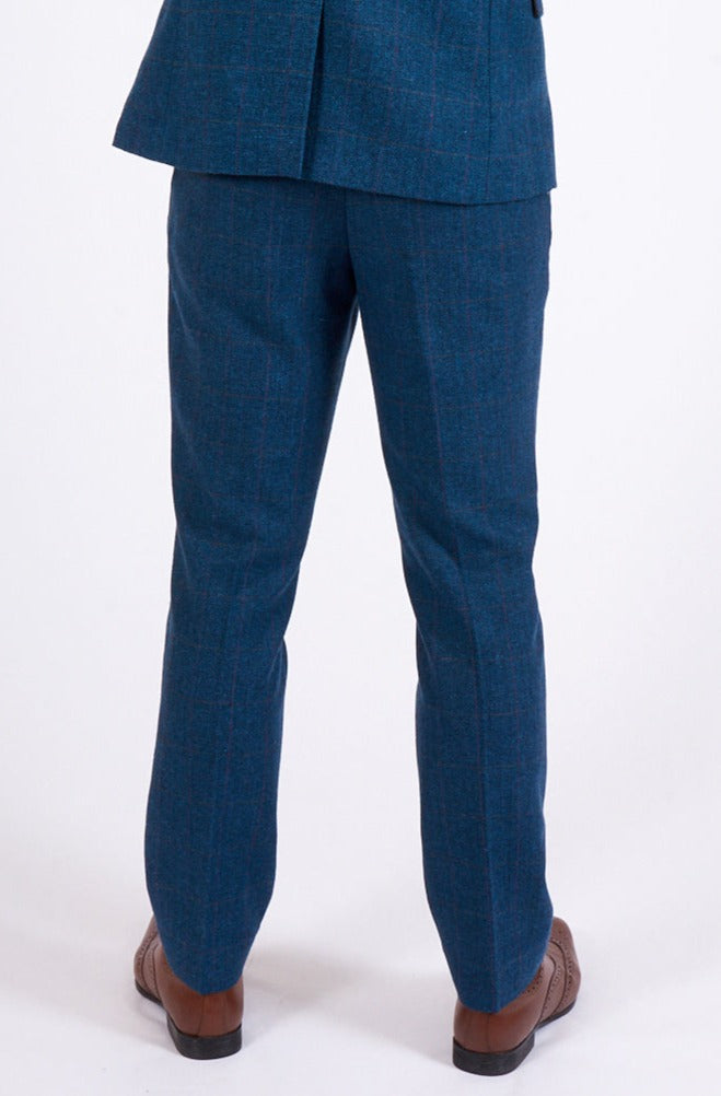 Marc Darcy Dion Blue Tweed Check Trousers