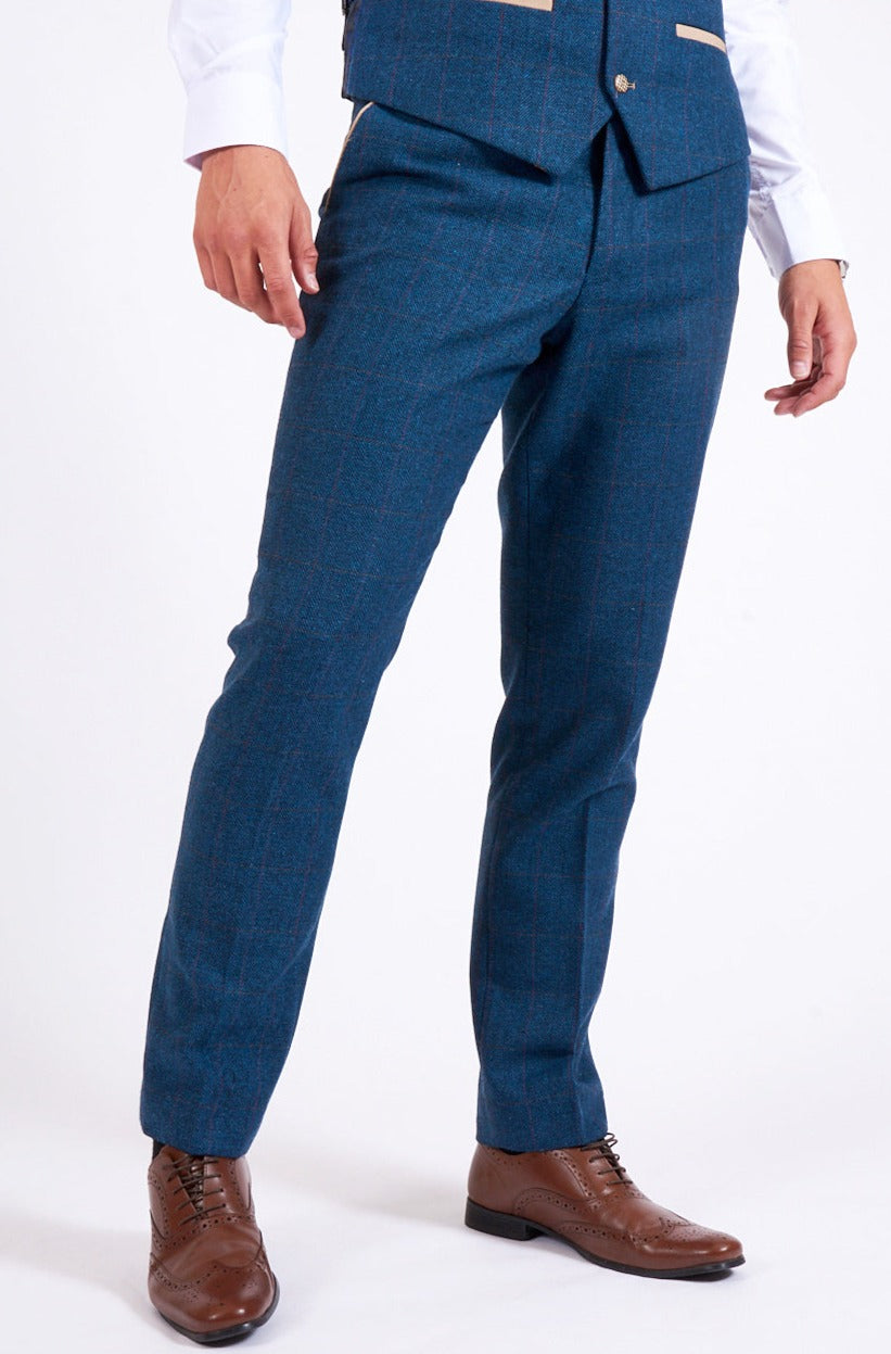 Marc Darcy Dion Blue Tweed Check Trousers