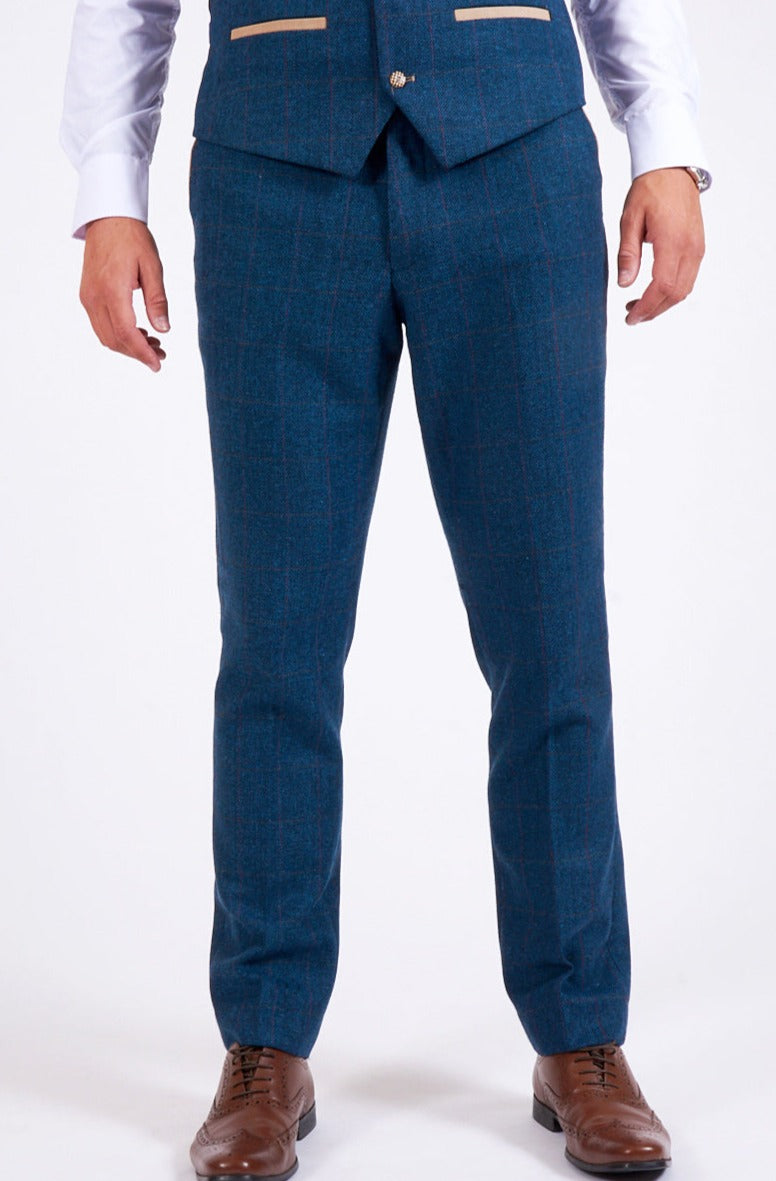 Marc Darcy Dion Blue Tweed Check Trousers