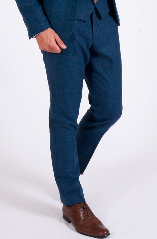 Marc Darcy Dion Blue Tweed Check Trousers