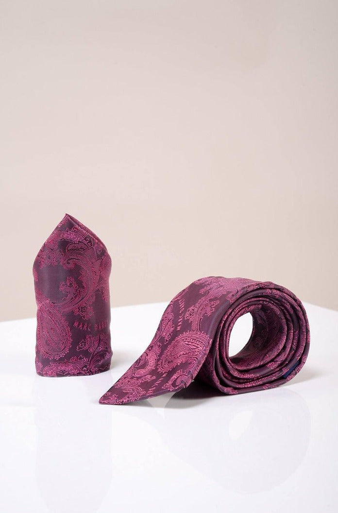 Marc Darcy MD Paisley Tie and Pocket Square Set Berry