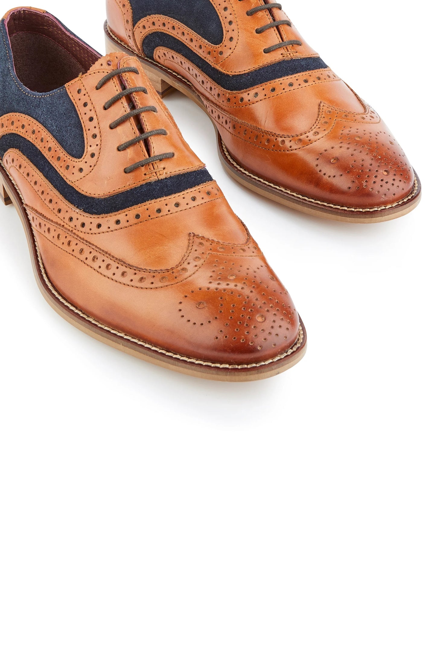 London Brogues Shelby Oxford Tan / Navy Leather Brogue Shoes