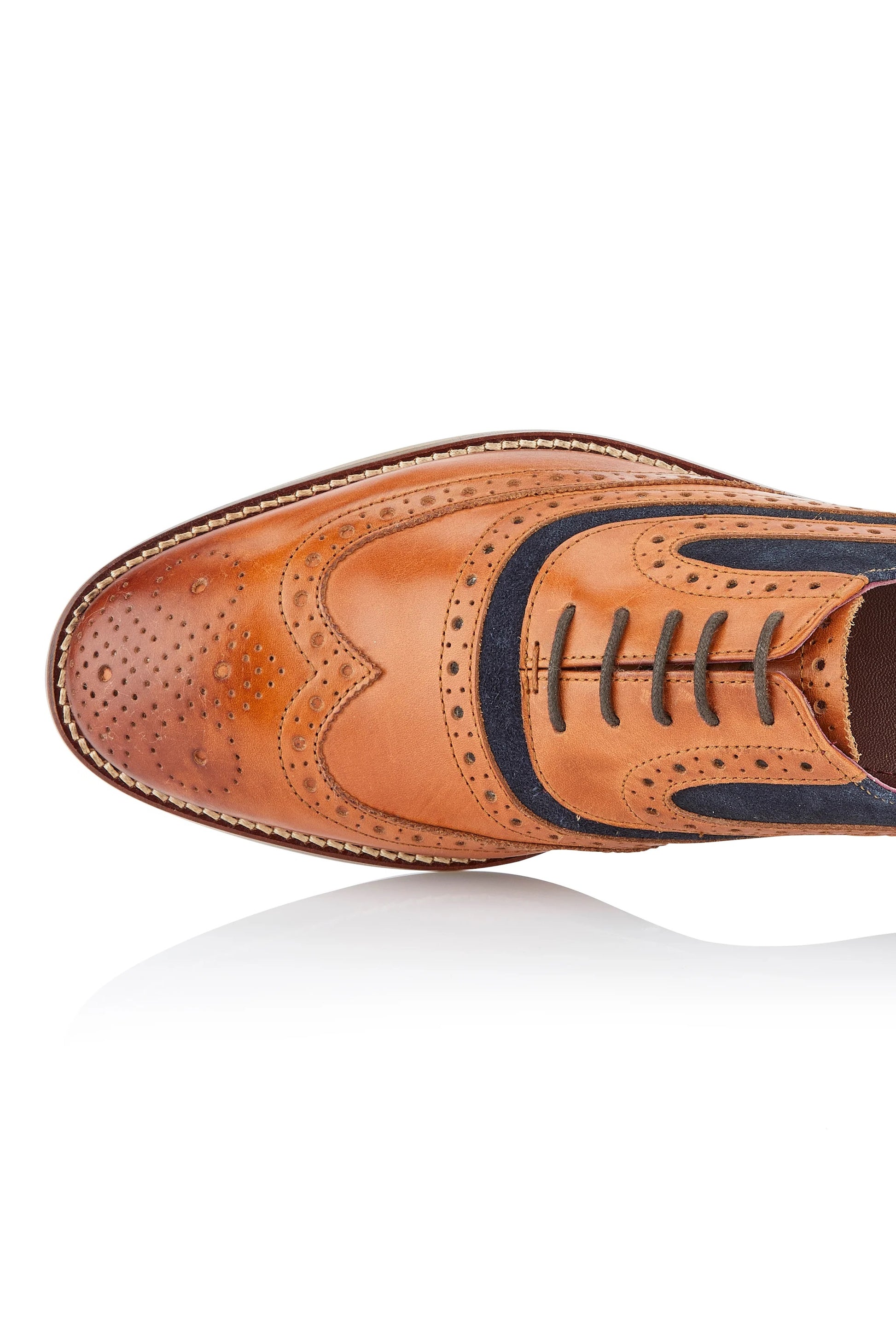 London Brogues Shelby Oxford Tan / Navy Leather Brogue Shoes
