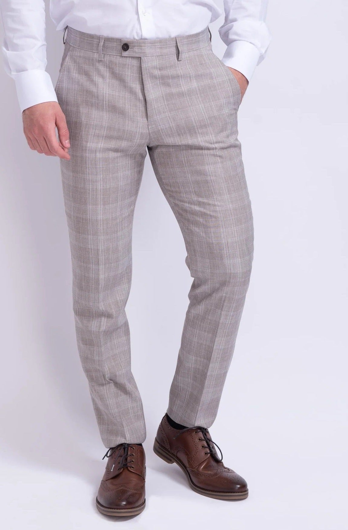 Fratelli Unity Prince of Wales Beige Check Trousers - FTR1079