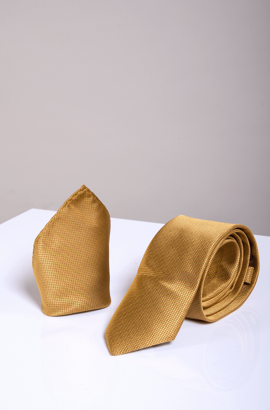 Marc Darcy Toby Birdseye Tie and Pocket Square Set in Mustard