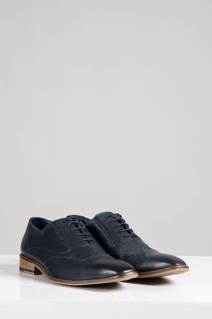 Marc Darcy Carson Navy Leather Oxford Brogue Shoes