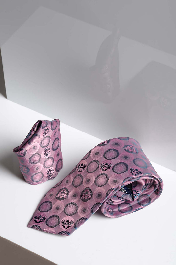 Marc Darcy Bubbles Circle Print Tie and Pocket Square Set Baby Pink