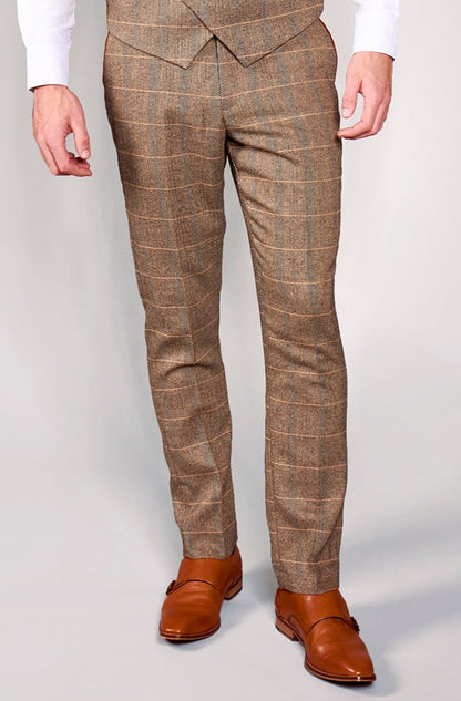 Marc Darcy DX7 Tan Tweed Check Slim Fit Trousers