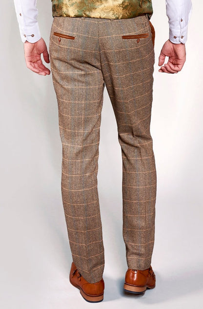 Marc Darcy DX7 Tan Tweed Check Slim Fit Trousers